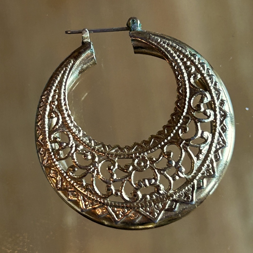 Vintage 1928 Filigree Hoop Earrings Romantic Gold Tone